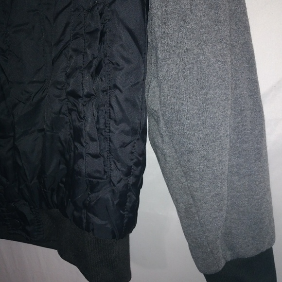 Original Deluxe L Bomber Black Nylon Gray Hoody Jacket - Picture 4 of 5